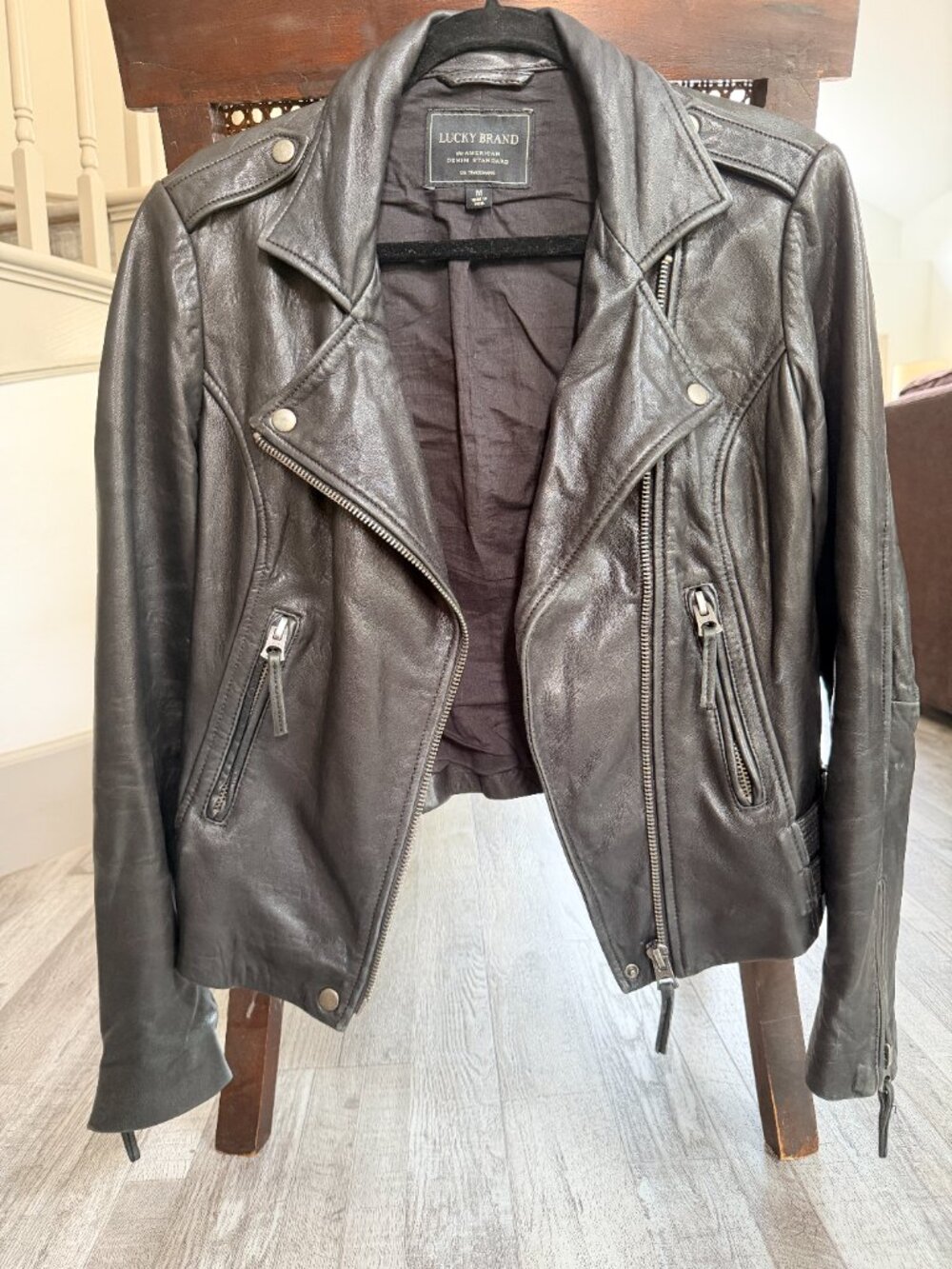Genuine Black Leather Jacket - Lucky Brand, Size M